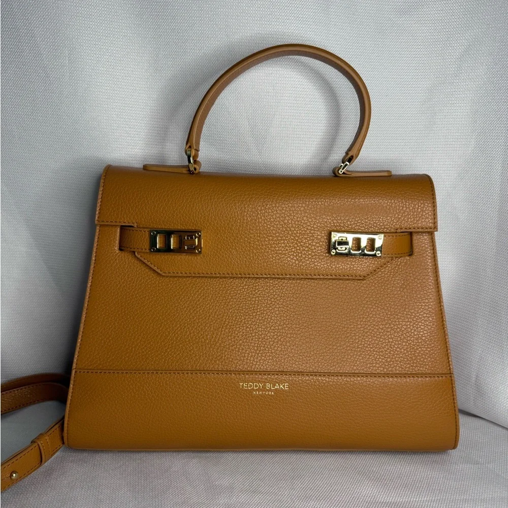 Teddy Blake New York Kim Stampato 14” Camel Brown Leather Top Handle Crossbody